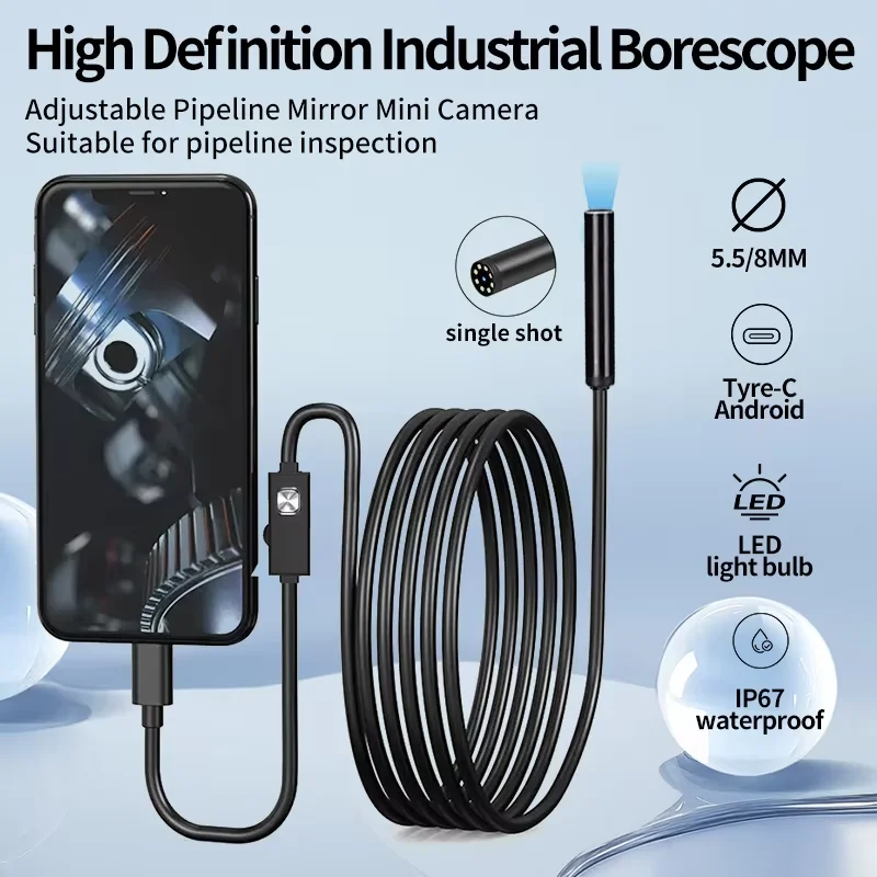 

7.0MM 1.5M Endoscope Camera IP67 Waterproof 6 LEDs Adjustable USB Android Flexible Inspection Borescope Cameras for Phone PC