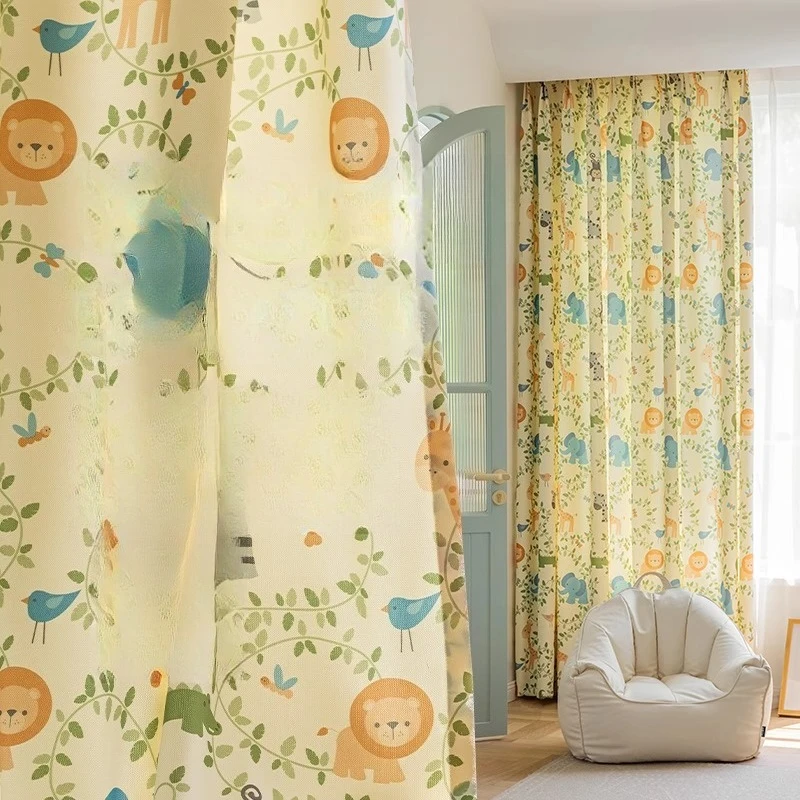 

Bedroom High-quality Custom Curtains Fun Animal Paradise Cartoon Environmentally Friendly Printing Cotton Curtains
