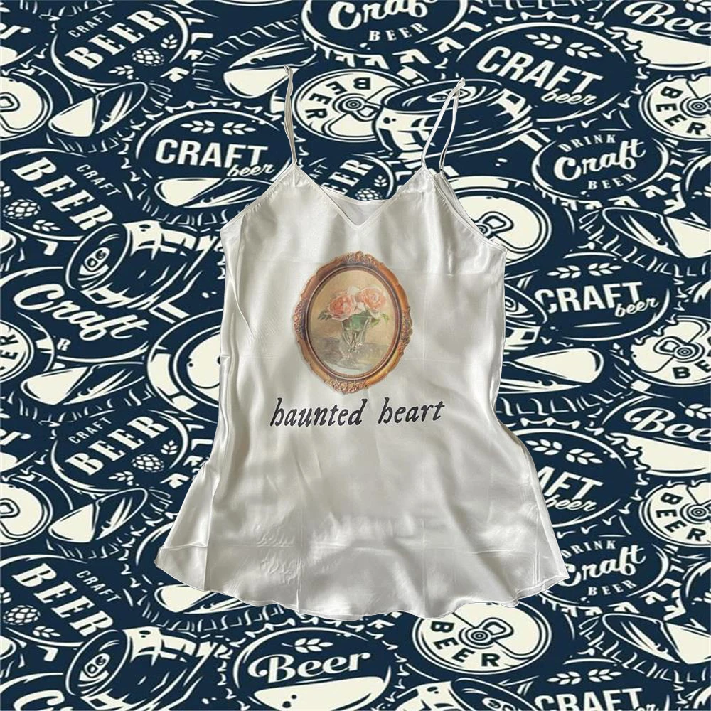 

simply Y2k style women's Flowers in the mirror printing shaped tank tops high street Vintage streetwear summer women dress