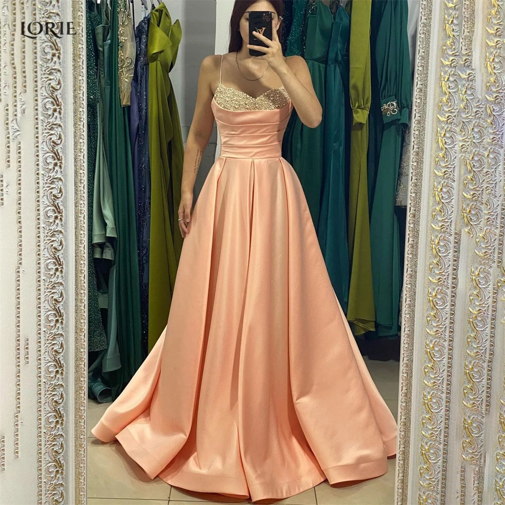 

LORIE Solid A-Line Formal Prom Dresses Pearls V-Neck Spaghetti Straps Dubai Pleats Bride Evening Dress 2022 robe de soirée femme