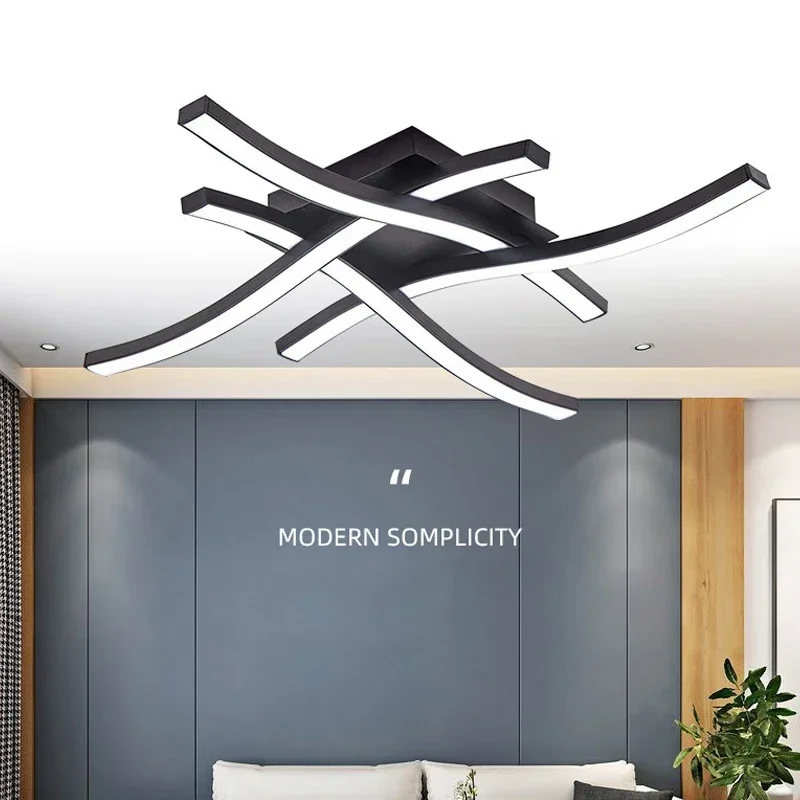 LED Ceiling Light Black Wave Ceiling Light Modern Multihead Long Corridor Living Room Balcony Bedroom Home Decor Lighting Lustre