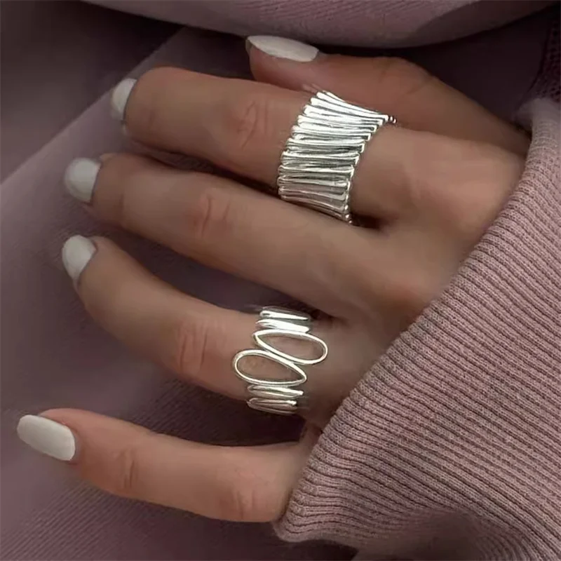 925 Silver Plated Rings For Women Couples Personality Minimalist Heavy Industry Elegant Party Jewelry Gifts e911
