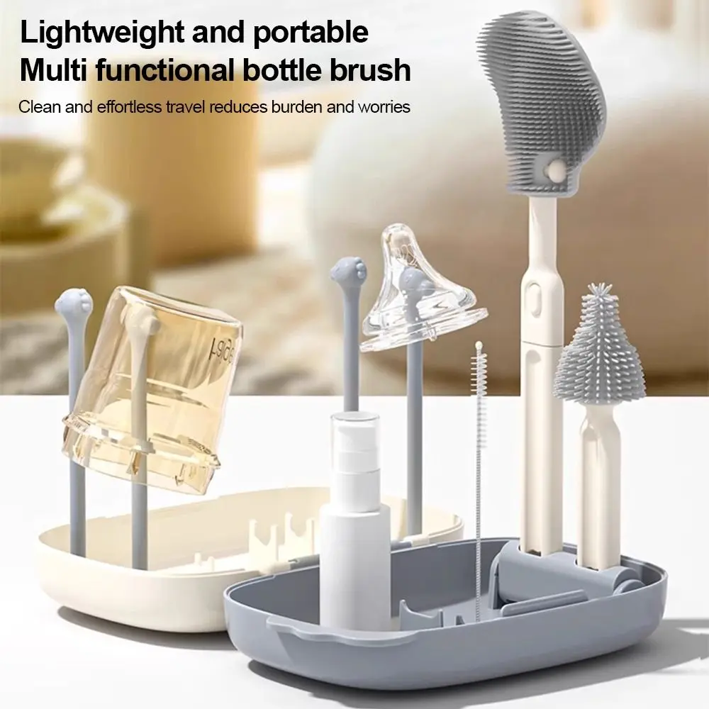 6 in 1 Baby Bottle Cleaning Set Silicone Sponge with Storage Box Bottle Brush Set Multi-Functional Safe Cleaning Kit