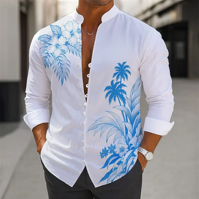 Men's 3D Plant Flower Print Long Sleeve Shirt Hawaii Vacation and Leisure Flip Button Shirt Fashion Casual Social Party Comfort