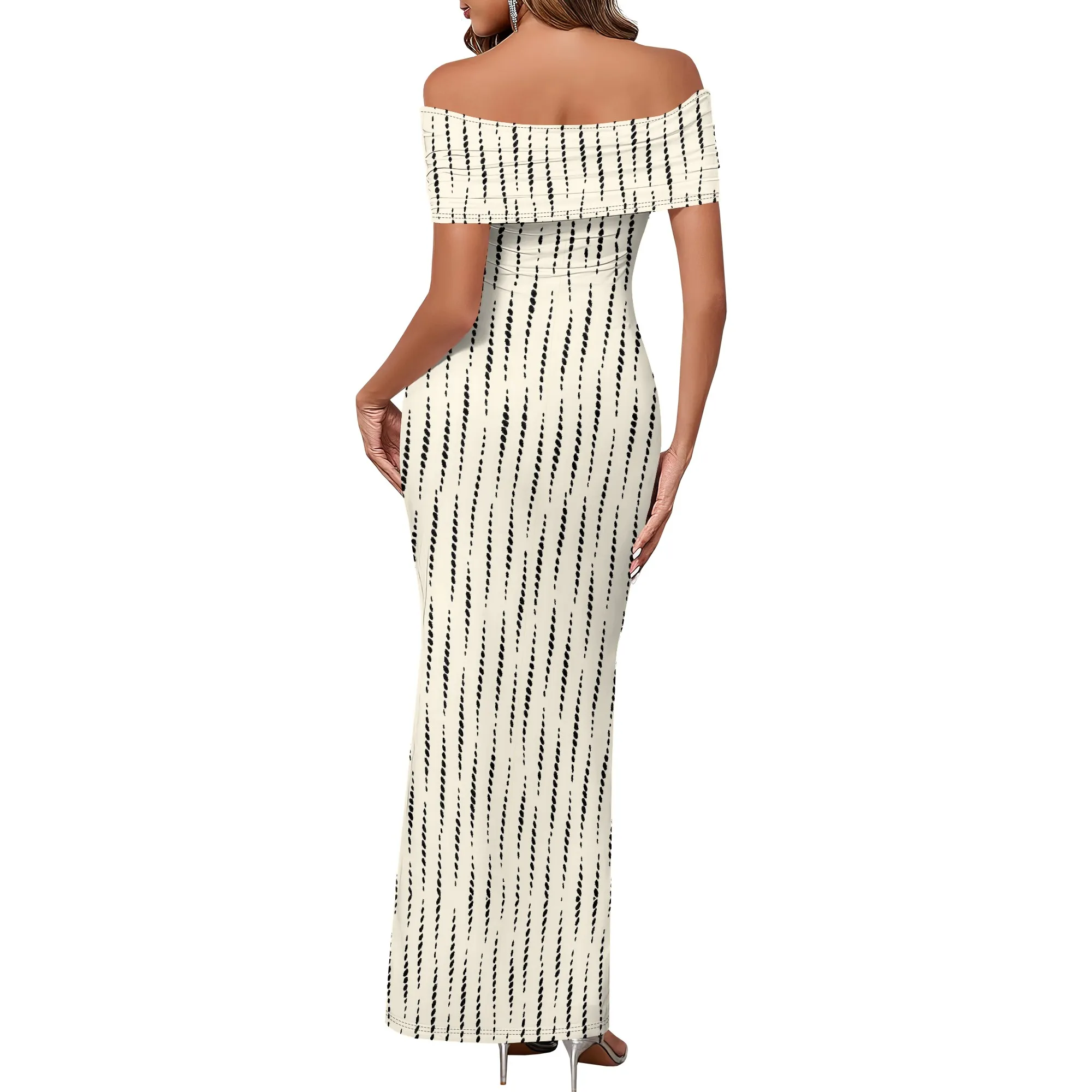 Damen-Maxikleid mit Mesh-Blumenmuster, 2025, Sommer, schulterfrei, gerüscht, figurbetont, lange Cocktailparty-Kleider