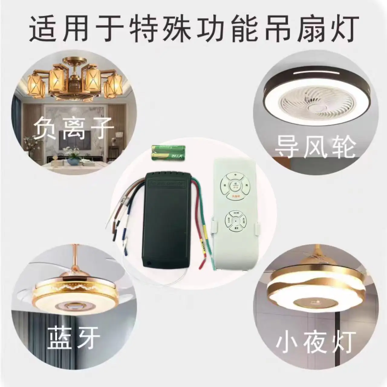 Invisible fan light with three levels of forward and reverse wind guide wheels, negative ion Bluetooth communication, universal