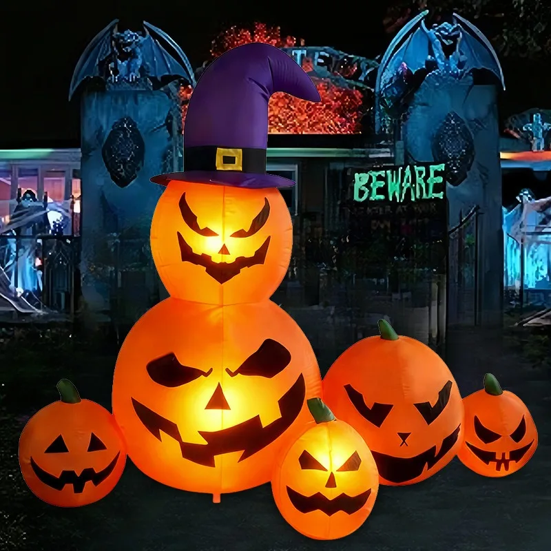 Halloween Decoration Toys Pumpkin Wizard Inflatable Model Funny Outdoor Garden LED Lights Horror Festival Decorations