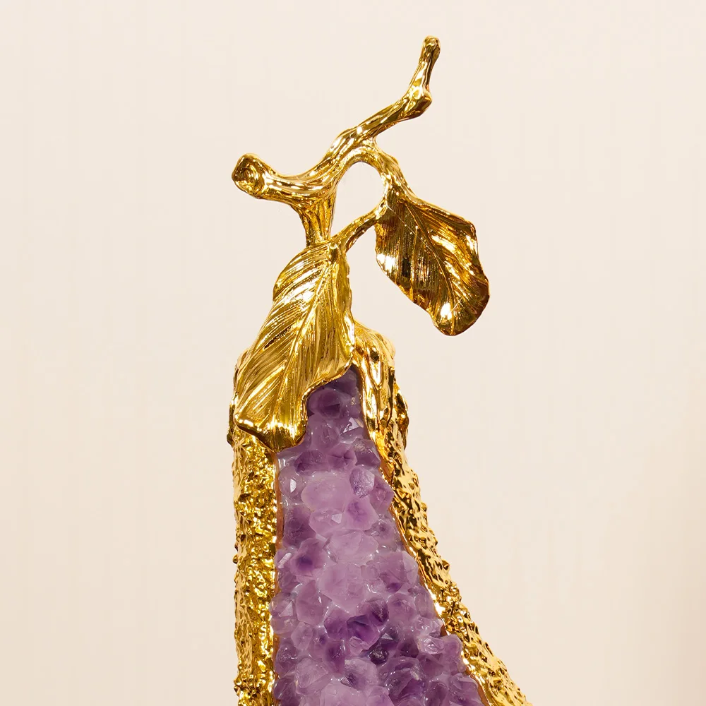 Zinc Alloy Eggplant Melon Decoration Amethyst Marble Base, Elegant Home Decoration, Art Collection Gifts