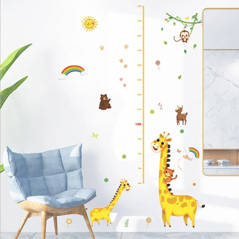 Wall Sticker Cartoon Giraffe Monkey Animals Wallpaper Creative Height Measure Decal For Baby Kid Living Room Bedroom Home Decor