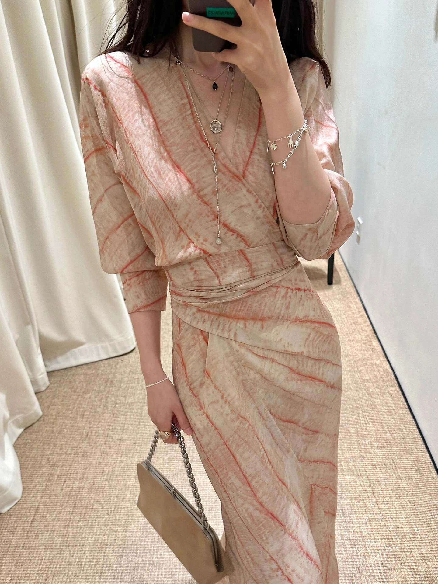 Ele V-Ne Adient Color Long Dr Damen Sommer 2025, New Beach Vaion, hohe Taille, A-Linien-Rock, Blumendruck Dr