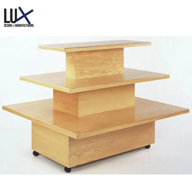 custom.3 Tier Supermarket High-end Rack Display Shelf Metallic Light Duty Customized Wood Store Style Stand Surface Packing Type