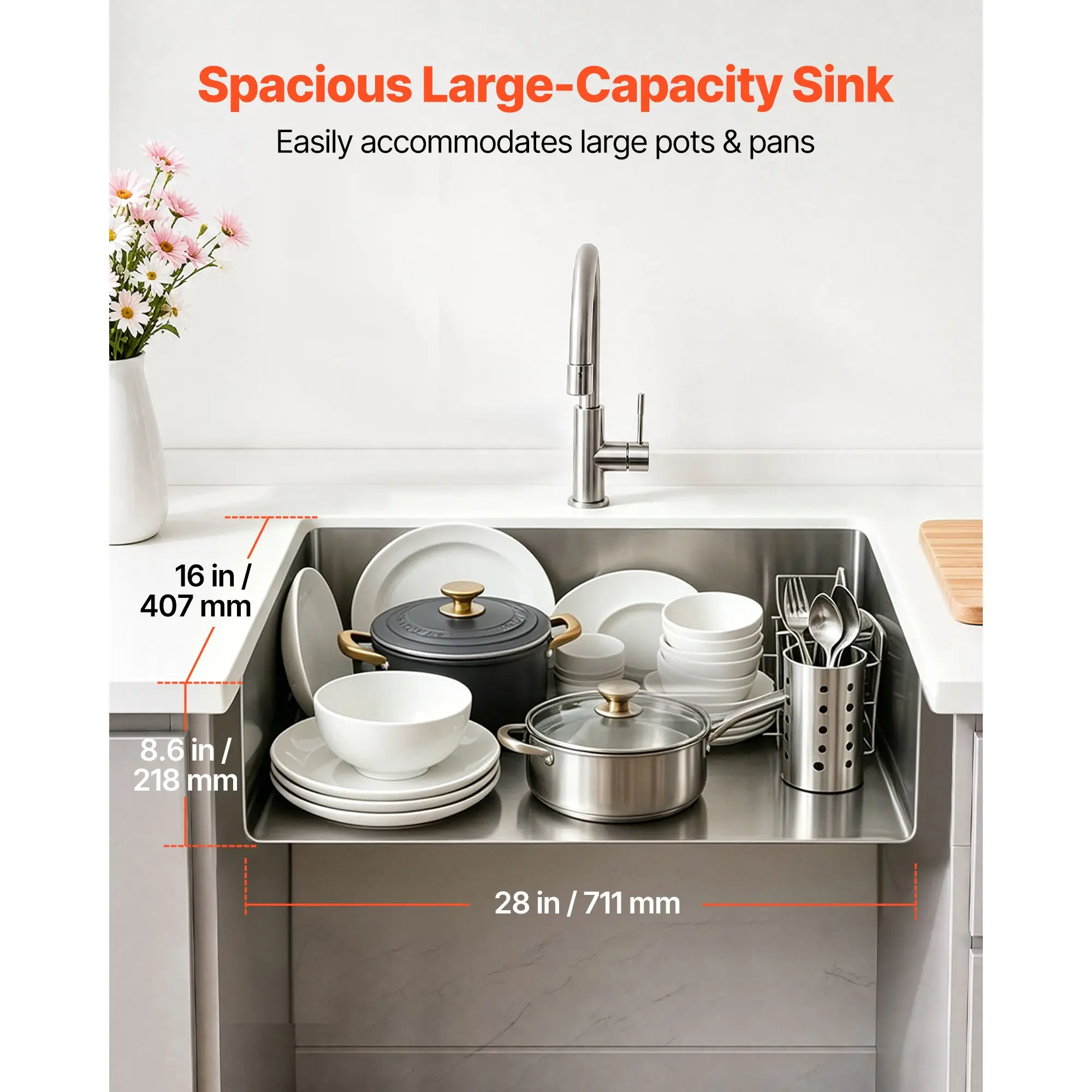 30-inch Kitchen Undermount Single Bowl Sinks, Stainless Steel Drop-In Farmhouse Basin with Accessories, Household Dishwasher Sinks for RV, Prep Kitchen, Laundry Room, Bar