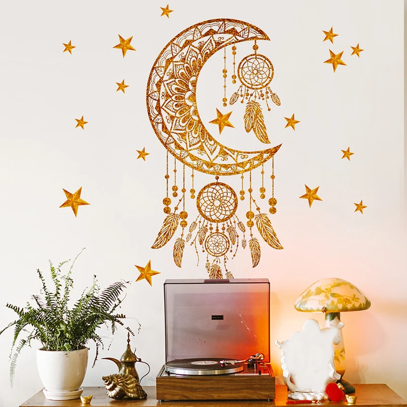 

Middle Eastern Festival Crescent Moon Star Dream Catcher - PVC Self-Adhesive Wall Decal Sticker for Home Decor Party Decoration