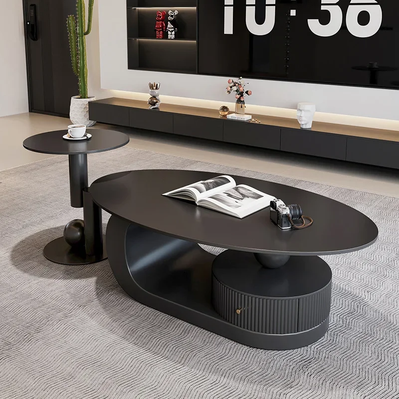 Shaker Stone Top Cocktail Table Compact Size Heavy Duty Eco Friendly Space Saving Open Shelves Cable Management