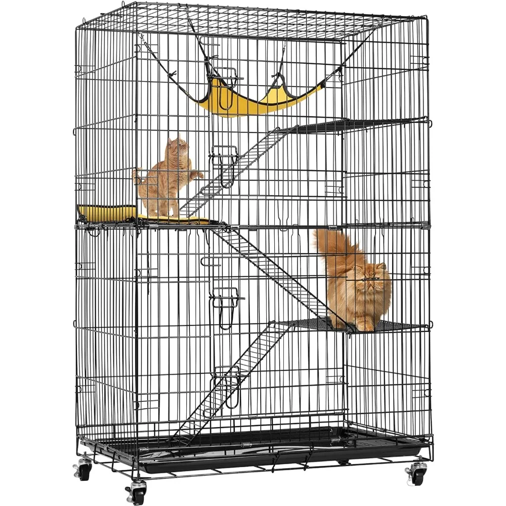 

VIVOHOME 4-Tier 49 Inch Collapsible Metal Cat Kitten Ferret Cage 360° Rotating Casters Enclosure Pet Playpen with Ramp Ladders H