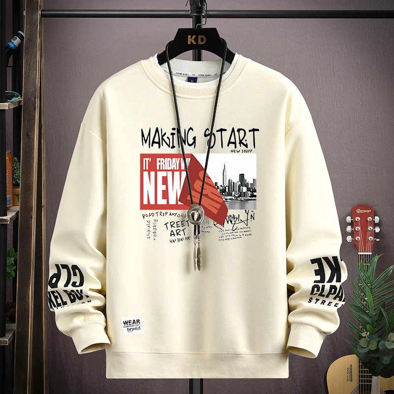 Harajuku Pullover Sweatshirt for Men New York City Graffiti Printing Long Sleeve Tops Crew Neck Pullover Casual Man Sweatshirts