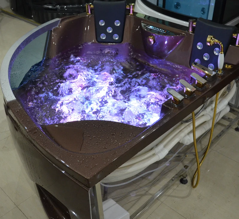 Whirlpool BathWholesale Bathroom Corner Bath Tub European Style LED Light Brown Whirlpool Massage Bathtub For Adults