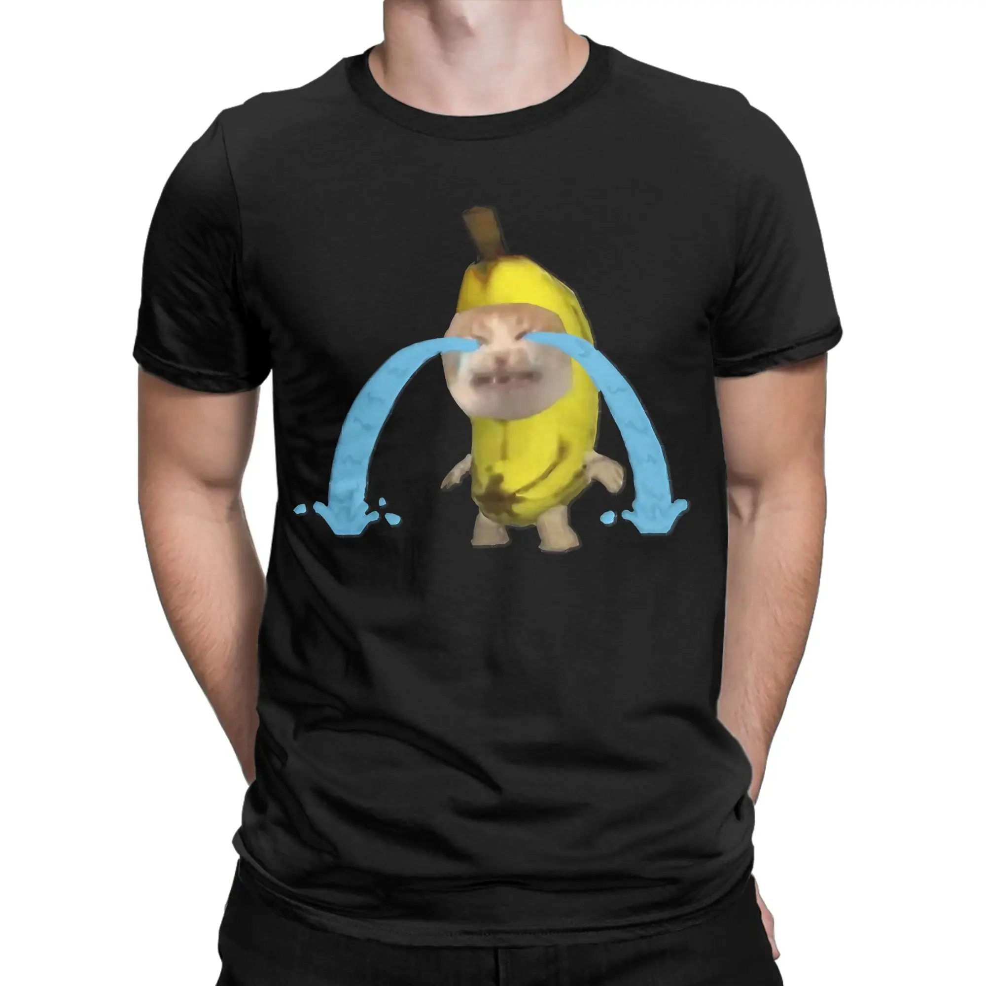 Streetwear Banana Cat Crying Meme T Shirt For Men Women Cotton Short Sleeve  Round Neck Summer Top Tee
