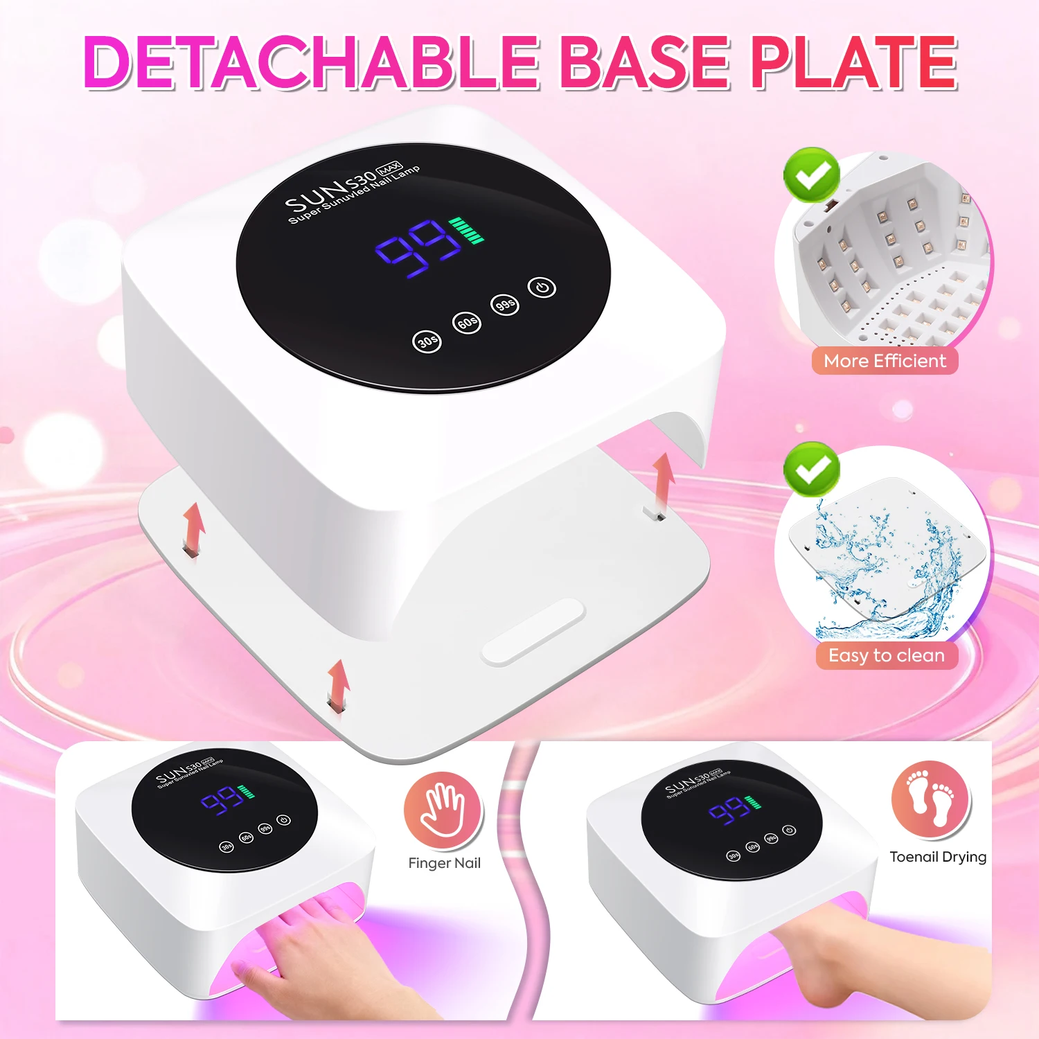 مصباح أظافر LED عالي الطاقة بالأشعة فوق البنفسجية مع إعدادات مؤقت ثلاثية وتصميم قابل لإعادة الشحن لعلاج الجل السريع في المنزل أو الصالون