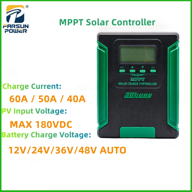 mppt 40a 50a 60a 190vdc controlador de carga solar 12v 24v 36 48v auto interruptor para bateria de litio de chumbo acido regulador do painel solar 01