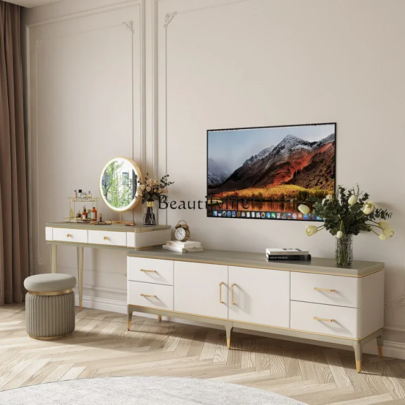 

FG10Light Luxury Solid Wood Dressing Table Storage Cabinet Integrated TV Bench for Bedroom Advanced Dresser Simple Dressing Tabl