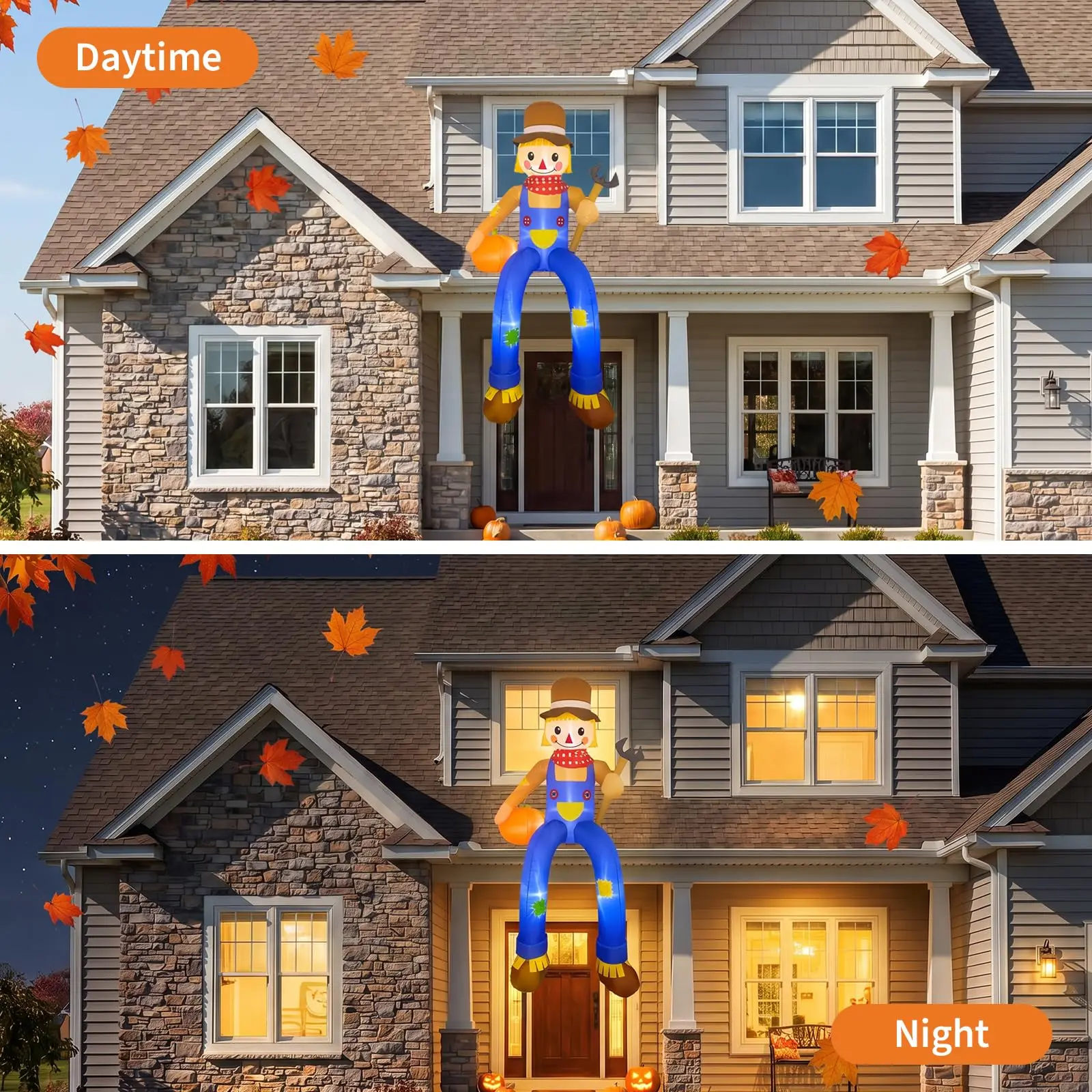 8 FT Thanksgiving Inflatables Scarecrow Outdoor Decorations, Fall Thanksgiving Inflatables Outdoor Decorations with LEDs Roof Blow Up Scarecrow Inflatable for Yard Lawn Garden Decor