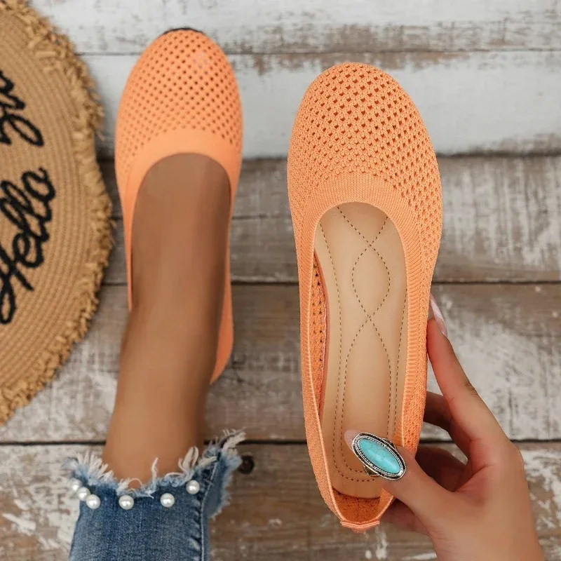 Flat sole single shoe women\'s 2024 spring/summer/autumn new mesh fabric shallow mouth soft sole breathable women\'s shoes