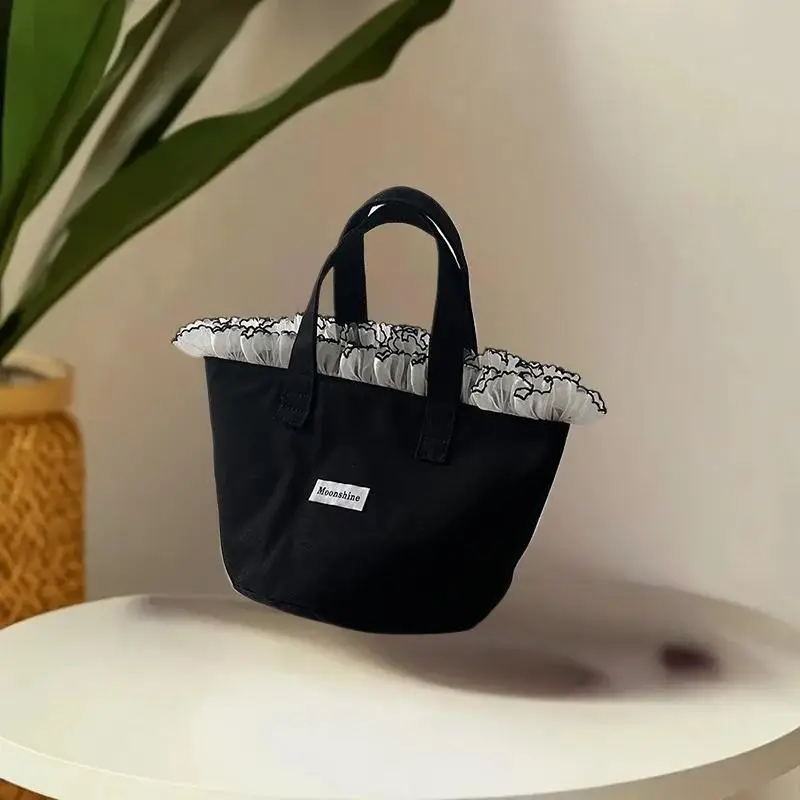 

Korean Ins Lace Canvas Tote Bag Portable Large Capacity Handbag Fashion Sweet Handbags For Women Birthday Gifts