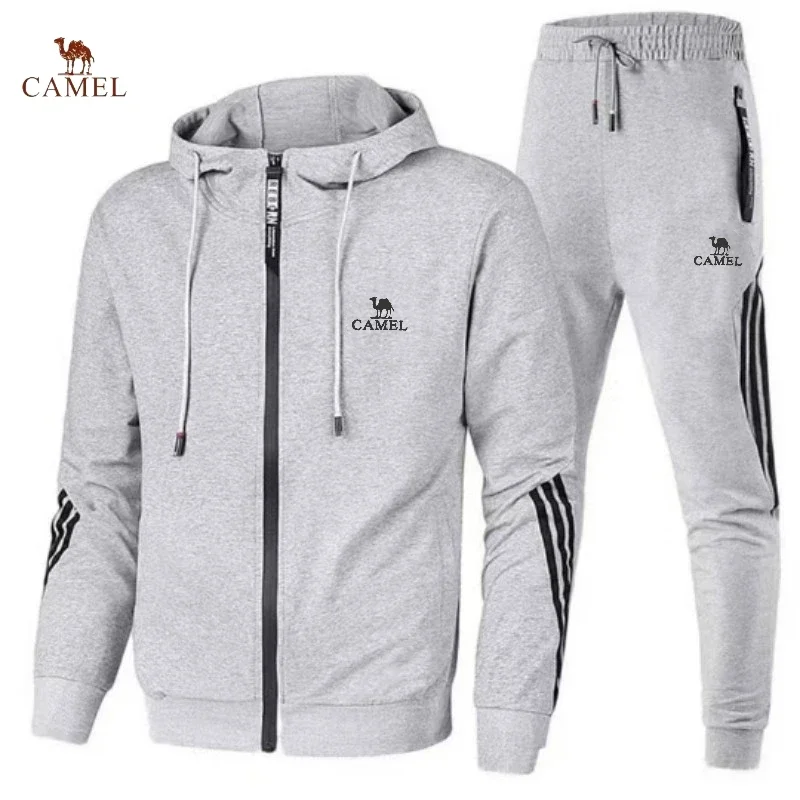 

Весенне-осенний мужской комплект куртки высокого качества с вышитым логотипом и капюшоном, новый модный комплект из двух предметов для спорта на открытом воздухе и отдыха