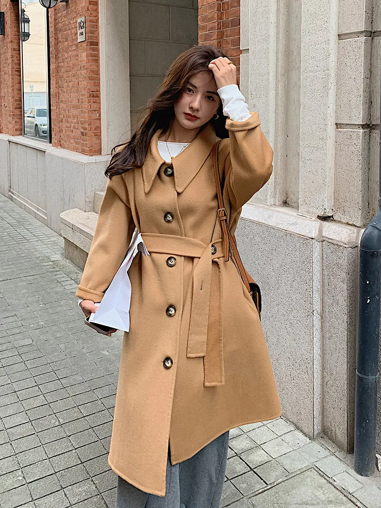 

Merino Wool Long Coat for Women, Warm and Simple Commuting, Soft Lapel, Single-Breasted Jacket, New, Autumn and Winter, 2024