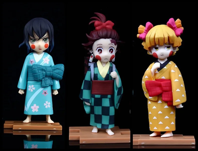 Anime Kimetsu No Yaiba Figurines Demon Slayer Action Figures Cute Pvc Model Kits Toys Kawaii Desktop Ornaments Children Gifts