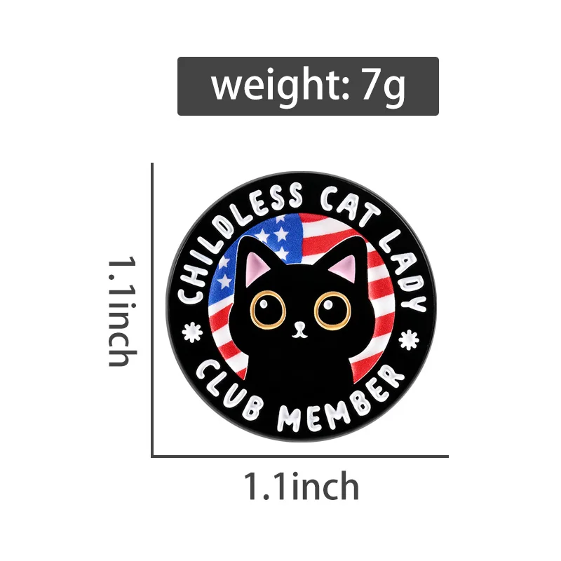 Childless Cat Lady Club Member Enamel Pins Cartoon Animal Lover Brooches Lapel Badges Fun Black Kitten Jewelry Gift for Friends