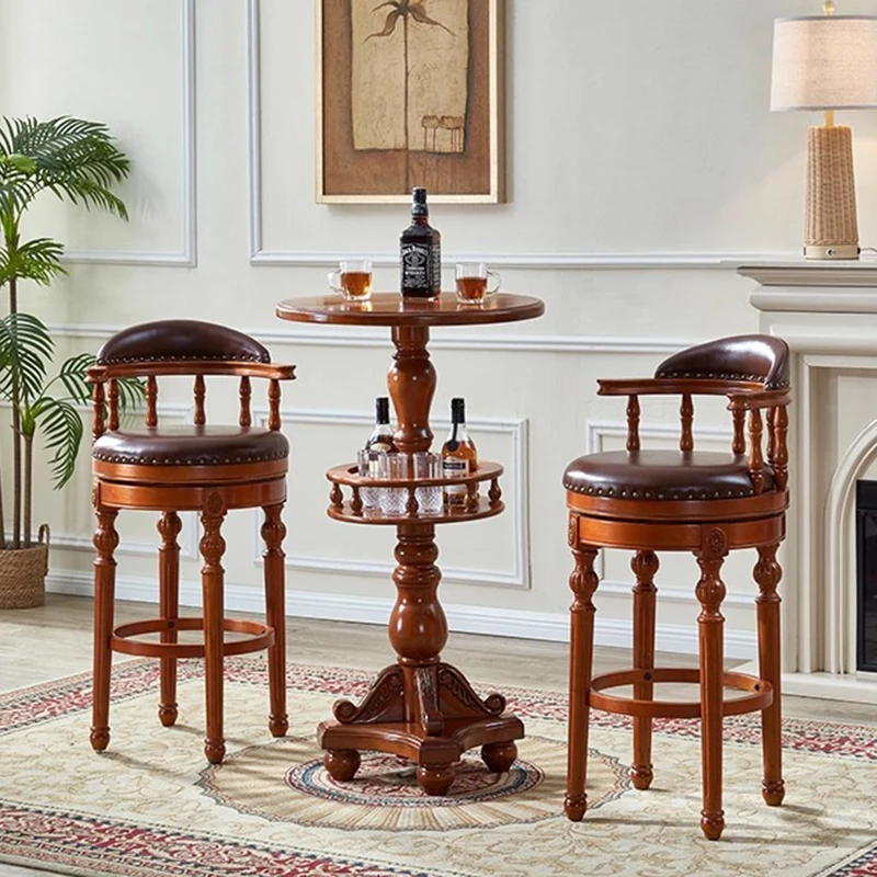 

With Back Accent Bar Chairs Luxury Designer Wood Aesthetic Soft Leather Bar Chairs Comfortable High Sillas Unique Furniture