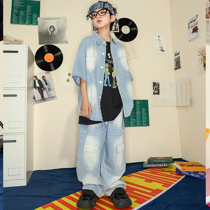 Hiphop Pop Dance Costume Exceptional Denim Uniform for Young B-boys and B-girls Dance-ready Attire for Hip Hop Stars Of Tomorrow