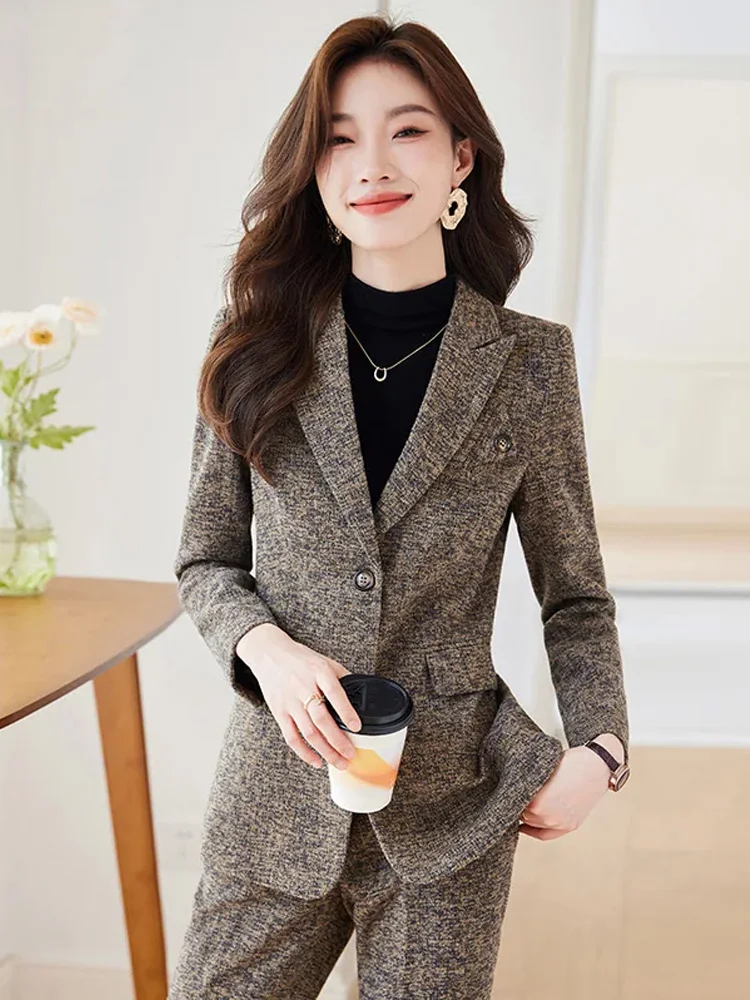 

Office Ladies Blazer Pant Suit Women Female Business Work Wear Jacket and Trouser Green Blue Apricot Black Formal 2 Piece Set