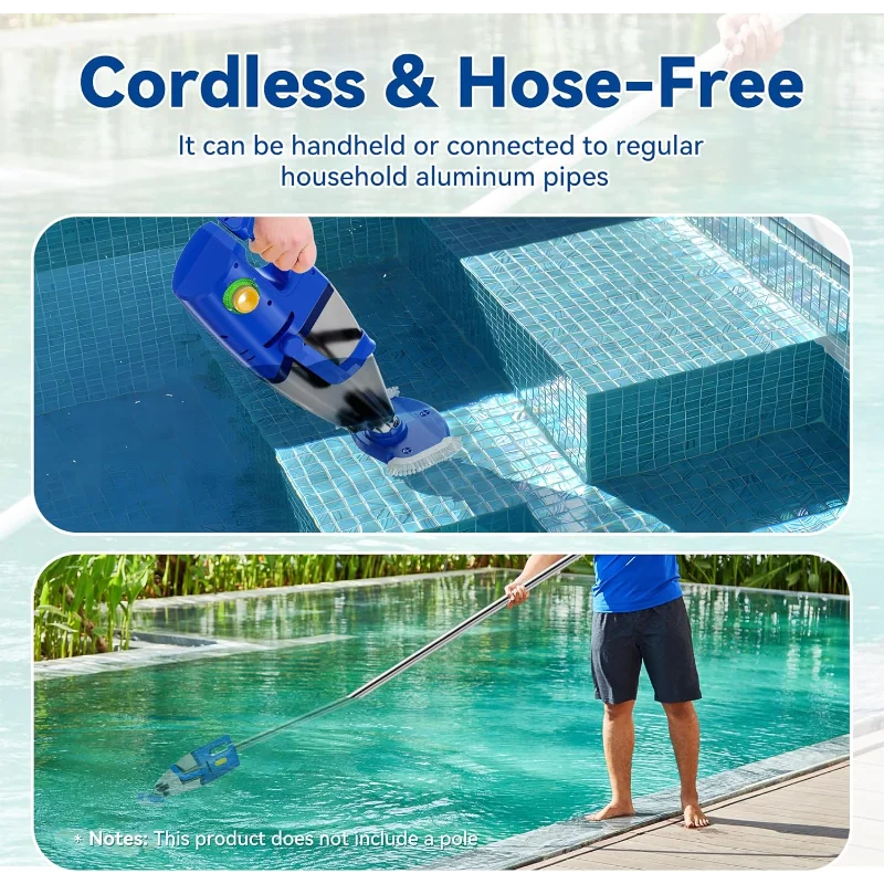 Efurden Rechargeable Pool Vacuum Cordless with Strong Suction up to 34 Gallons/min, 2 Modes Handheld Pool Cleaner 90 Mins