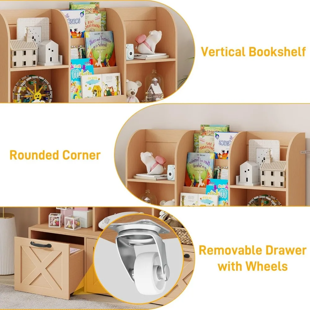 Children's Book Storage Rack, 3-Layer Kids Bookcase with 7 Storage Cabinets, Drawers Toy Cabinet, Children's Book Display Rack