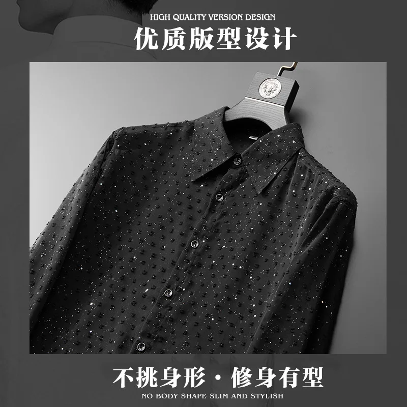 High-quality 3D Sequin Shirts Men Loose Long Sleeve Casual Shirts Social Party Nightclub Stage Performance Costumes Streetwear