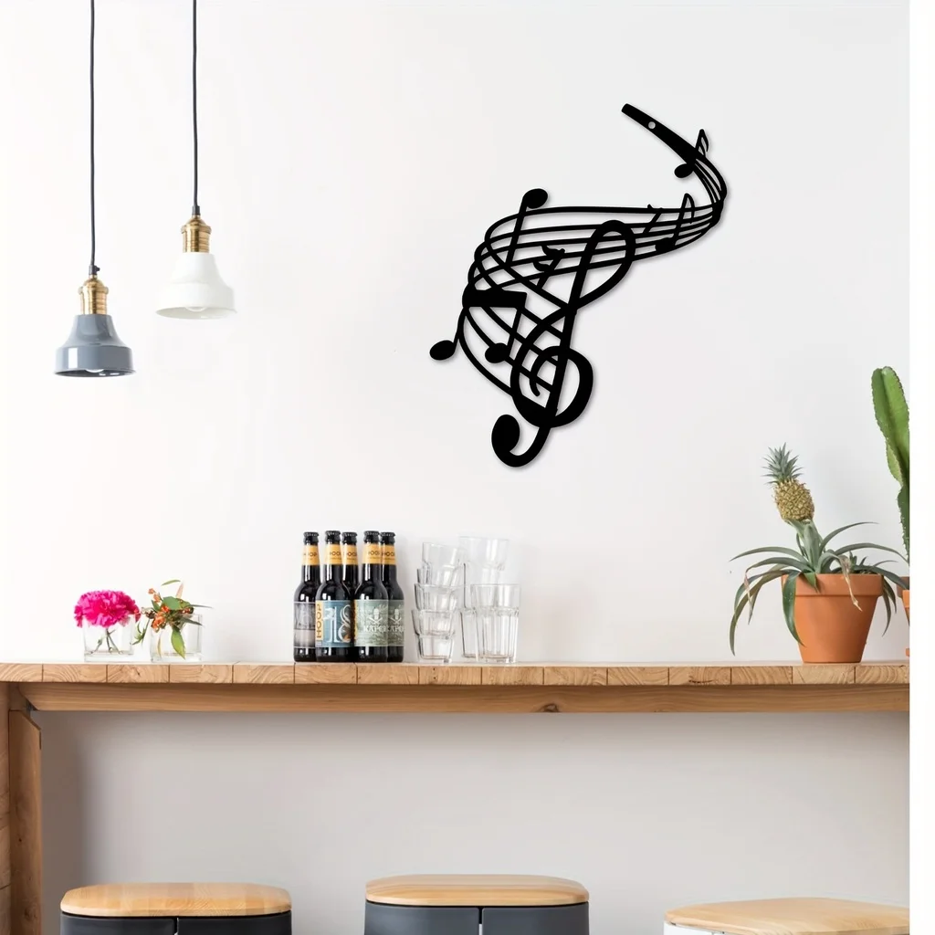 Music Notes Wall Art Metal Wall Decor, Black Wall Signs, Hanging Sculpture For Home Bedroom Kitchen Garden Housewarming Gift