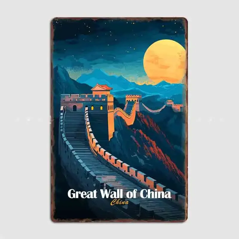 

Night Scene Travel Great Wall of China Classic Poster Retro Metal Posters Sign Garage Indoor Wall Room Decoration Home Decor