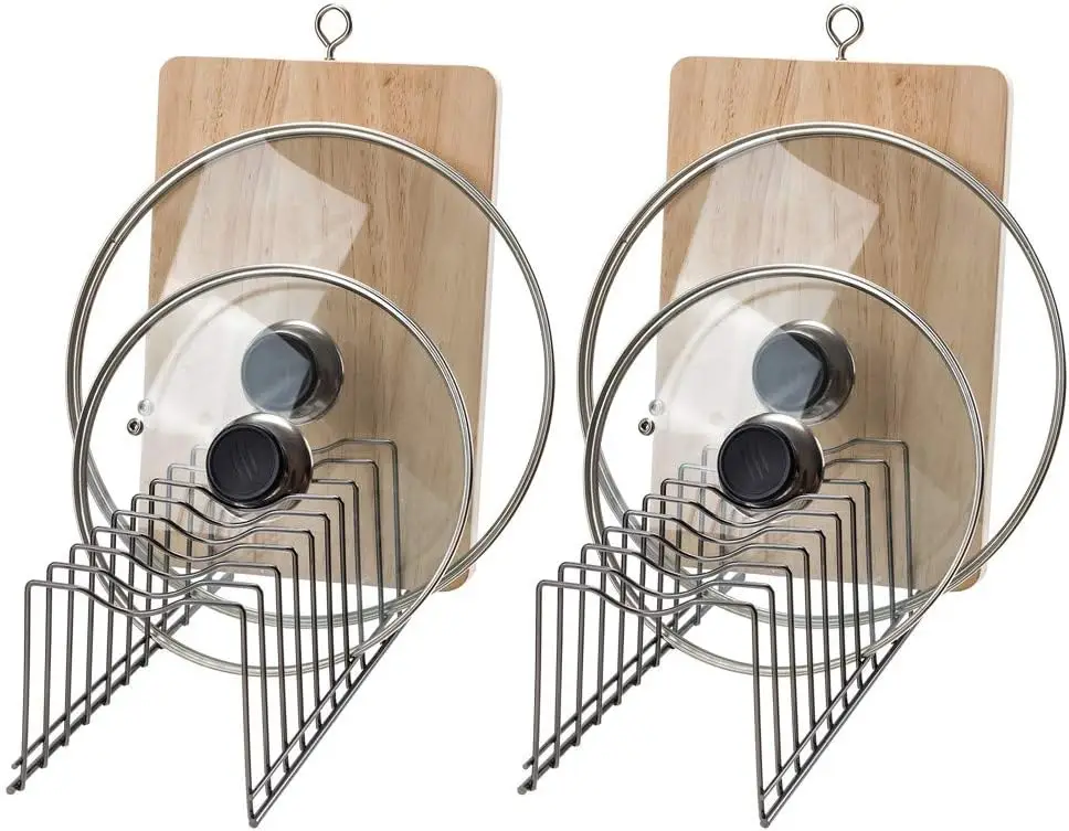 

Pot Lid Organizer, Kitchen Plate Rack Holder, Pots & Pans, Cutting Boards, Cooling, Serving Trays, Nickel, Set of 2