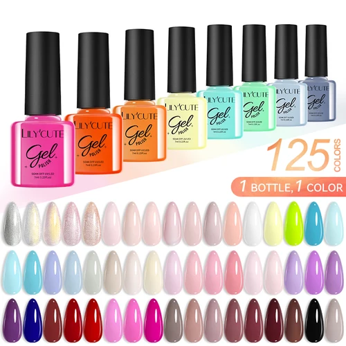 LILYCUTE, 125 colores, 7ML, esmalte de uñas en Gel, Base de Gel UV semipermanente, capa superior, barniz de Gel para uñas LED UV, manicura artística