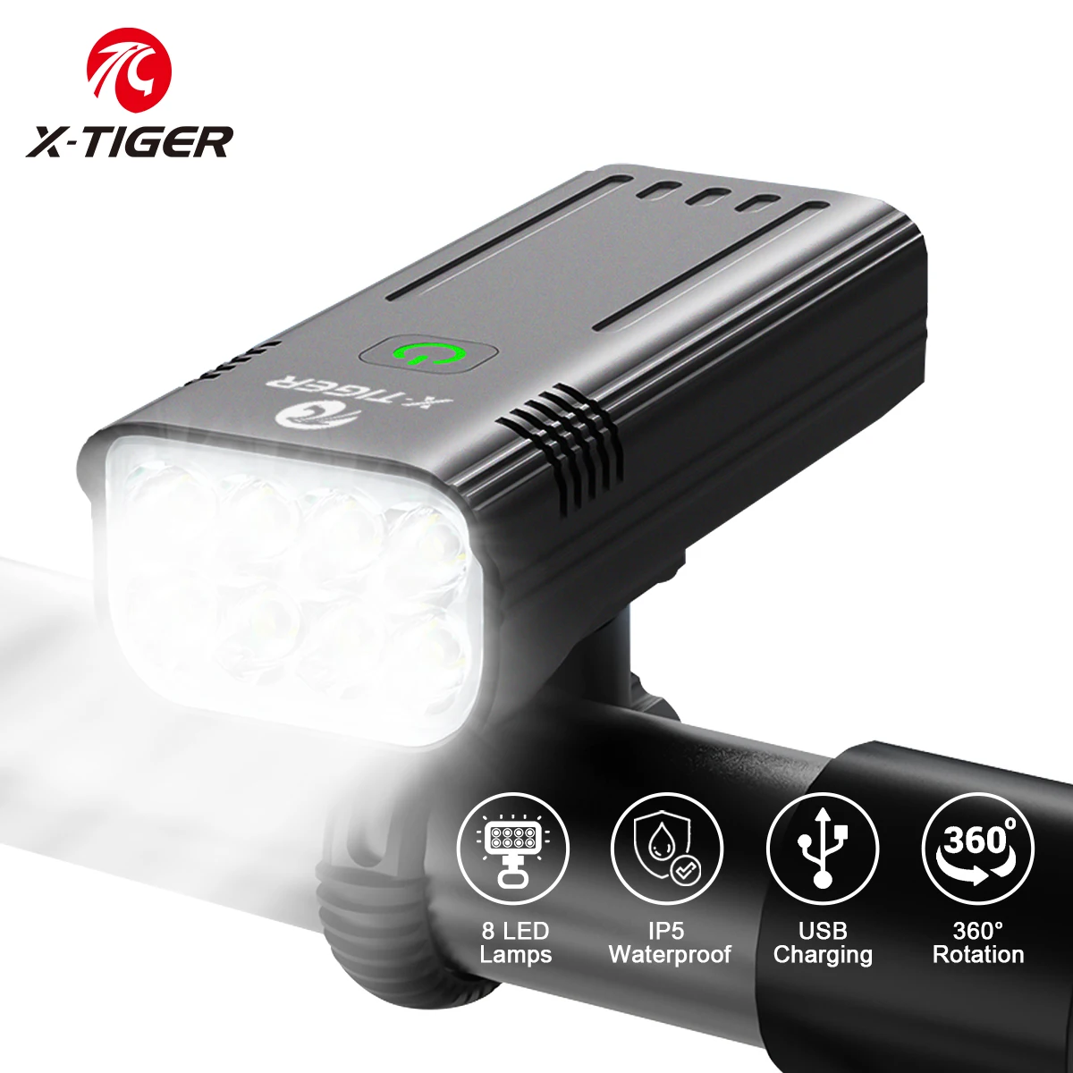 X-TIGER Bike Light Set Powerful USB Rechargeable Bright 10000mAh Bicycle Front Lights IPX5 Waterproof Front Lamp Cycling