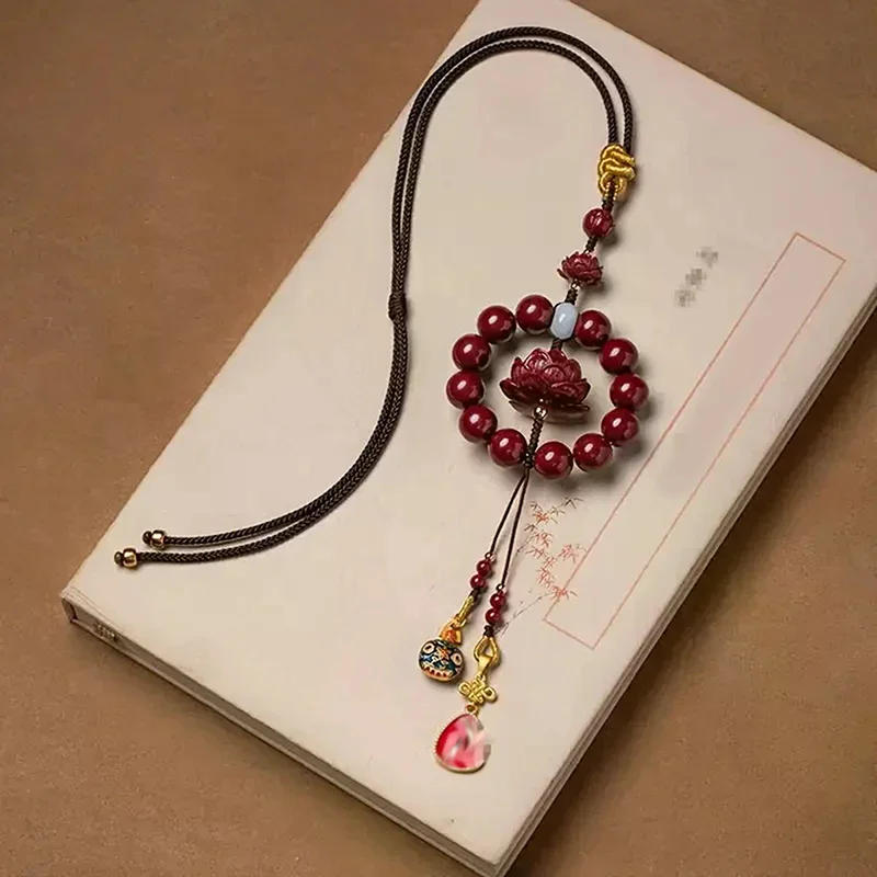 Unisex High-Grade Cinnabar Car Ornaments Rearview Mirror Pendants Symbol of Peace & Good Luck Interior Decoration