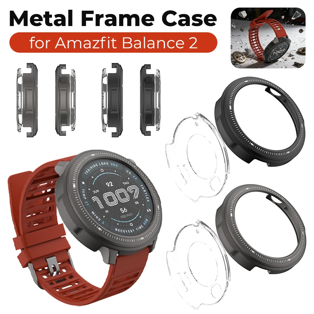 

Metal Frame Case Hollow Drop-Resistant Protective Bumper Shell Accessories Compatible for Amazfit Balance 2 Smart Watch 47mm