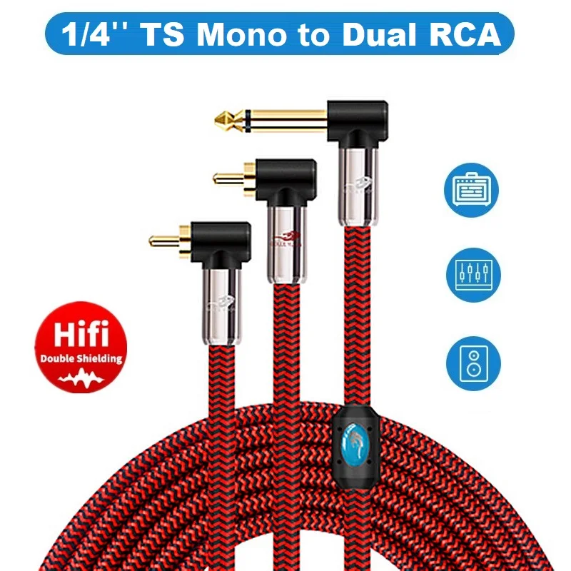 

1/4'' TS Mono 6.35mm Jack to 2 x RCA Male Audio Cable for Mixer Sound Console Electric Guitar Bass Amplifier Shielded Cords