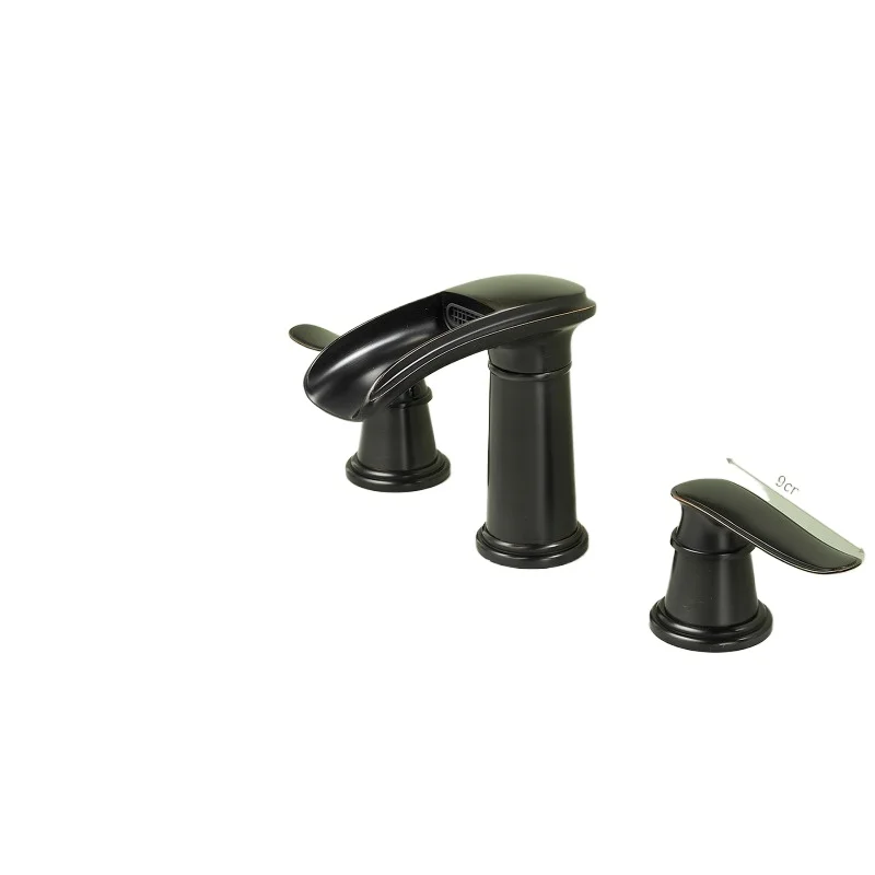 

Скандинавский разделенный смеситель с тремя отверстиями, смеситель для горячей и холодной воды, умывальник для ванной комнаты, полностью медный художественный водопадный смеситель