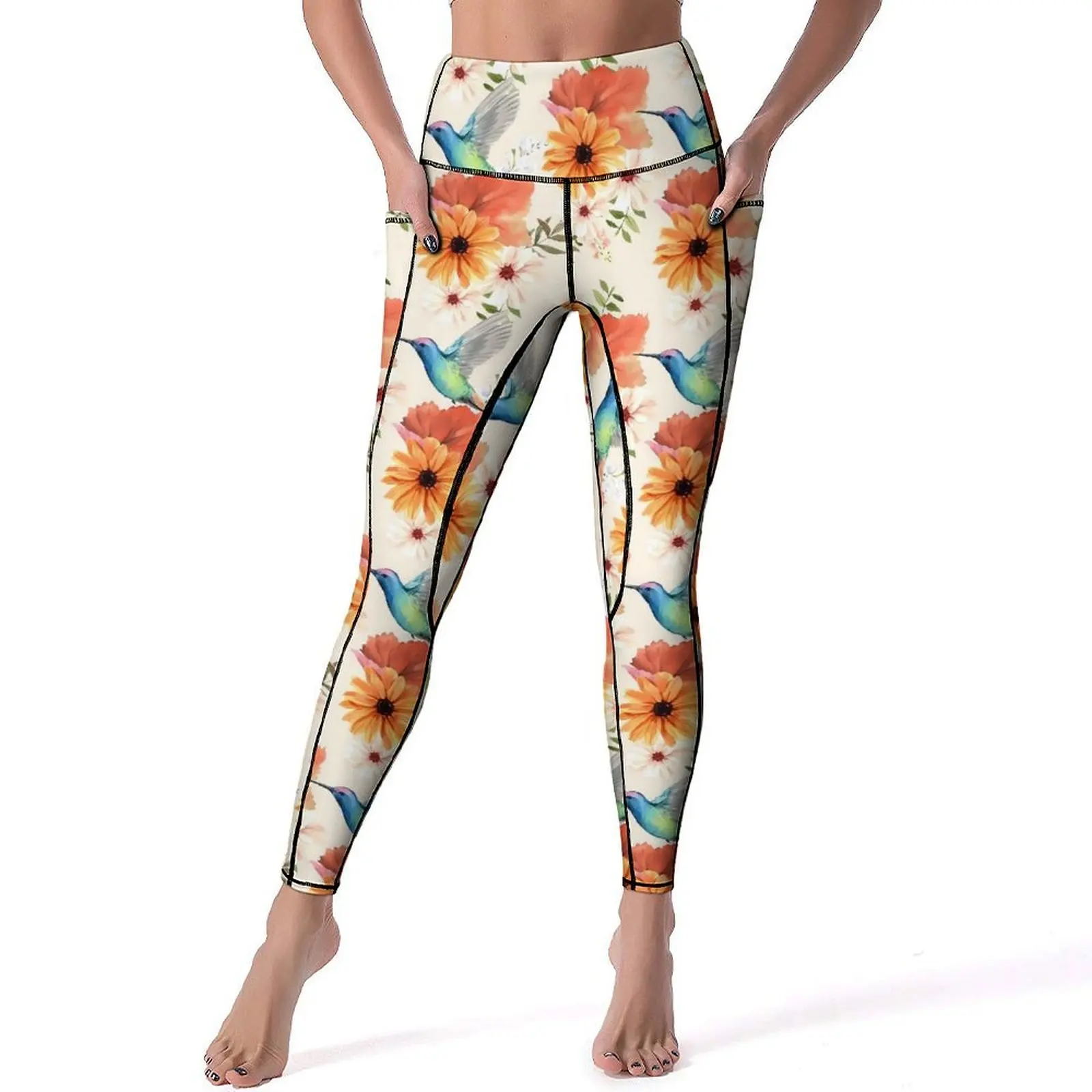 Birds Flower Print Yoga Pants Sexy Red Floral Graphic Leggings Push Up Gym Leggins Female Fashion Stretchy Sports Tights