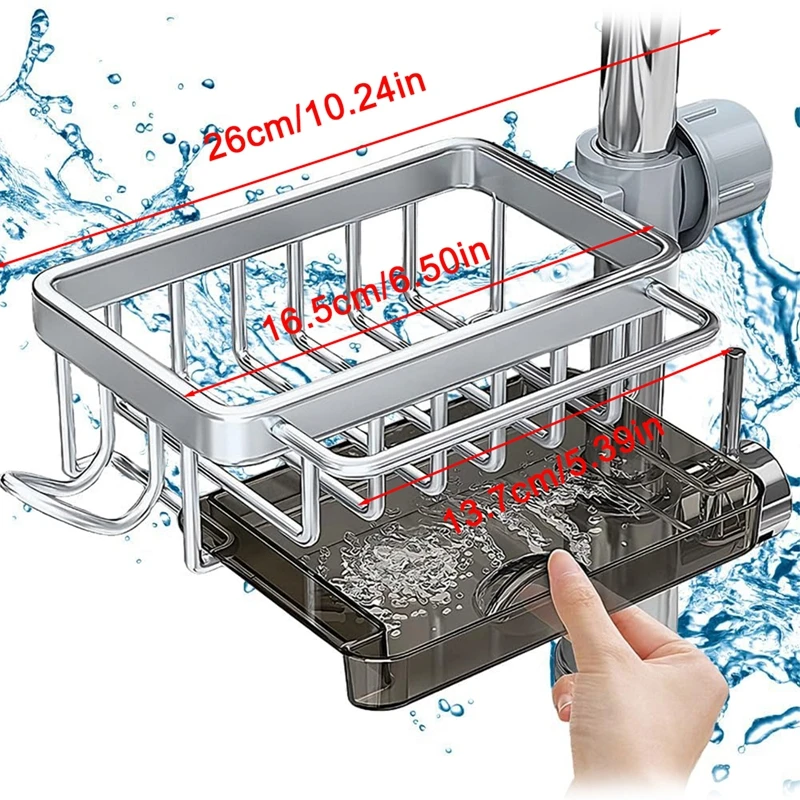 Kitchen Sink Faucet Organizer Shelf Metal Storage Rack Soap Sponge Holder Filter Basket Water Strainer Adjustable Switch Rack