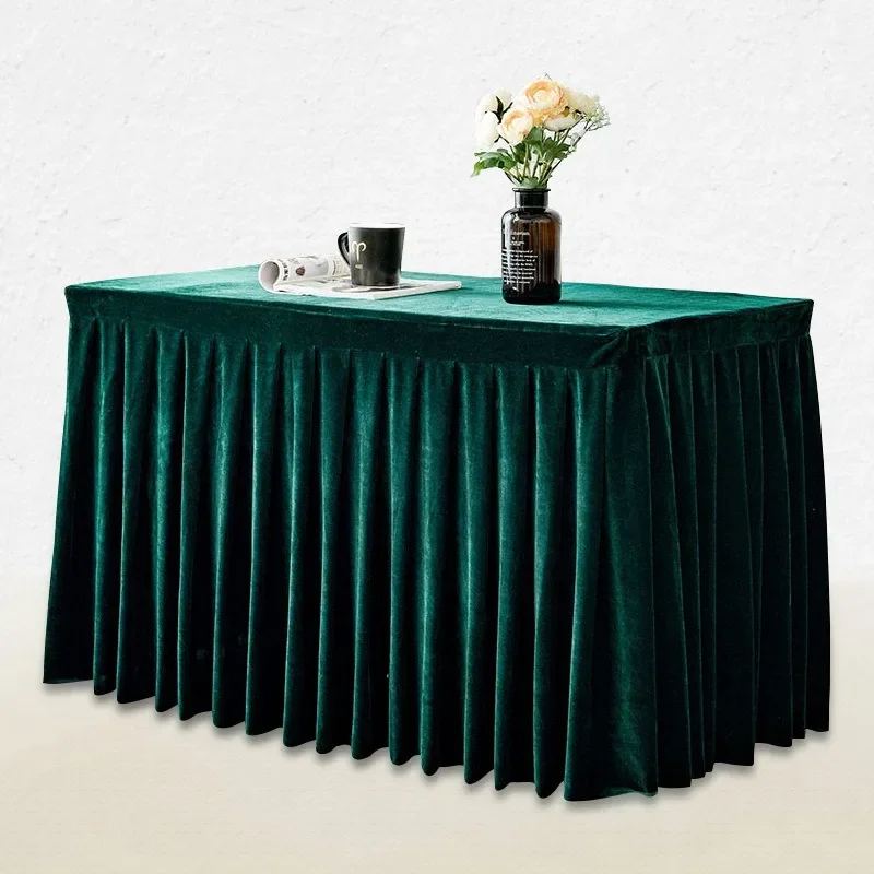 Multi‑Size Pleated Velvet Table Skirt Table Cover Elegant Solid Color Table Cloth for Conference Wedding Banquet Party Decor
